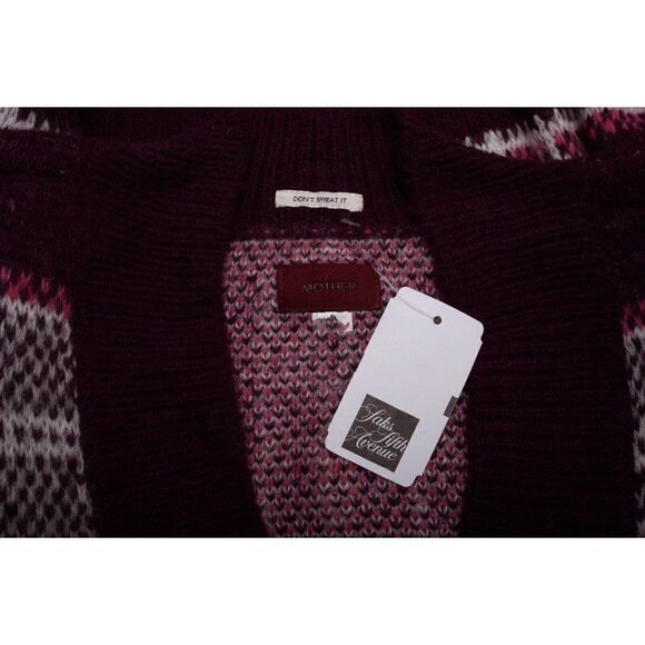 Mother Womens Slim Low Plaid Cardigan Sweater Sz M Purple Cropped Alpaca NWT - Picture 6 of 6